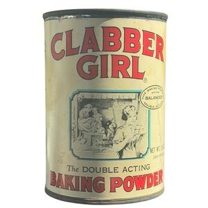 Vintage Clabber Girl Baking Powder Tin Can Advertising Collectible 10 oz